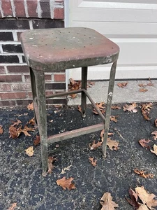 Vintage Lyon Toledo Stil Stahl Zeichnung Barhocker Sitz Metallgestell Industrial - Bild 1 von 11