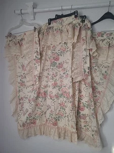 Vintage Croscill Drapes Floral Roses Ribbon Lace Ruffled Curtains For One Window - Picture 1 of 7