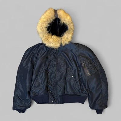 Monarch XL men’s Flying N-2A navy vintage 50’-70’ bomber jacket US army fur hood - Image 1 of 4