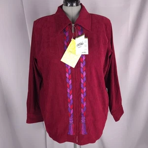 Vtg Bob Mackie Jacket Top Womens 1X Burgundy Embroidered Art to Wear Tunic NEW - Picture 1 of 15