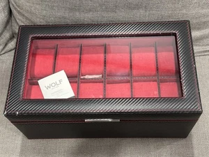 Wolf 24 Piece Watch Display Box - Black Faux Leather & Glass - Picture 1 of 13