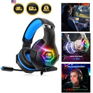 Gaming Headset for PC PS4 PS5 Xbox Switch RGB Surround Sound Noise Cancelling... - Picture 1 of 9
