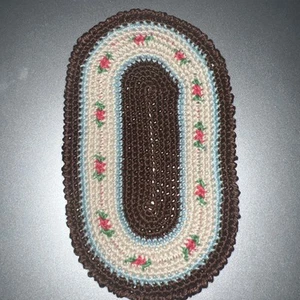 Floral Design Hand-Made Doll House Rug 5 1/”4 x3 ” - Picture 1 of 4