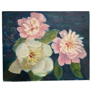 Original Oil Painting Peonies Flowers Unfinished Unframed Unsigned Canvas - Picture 1 of 3