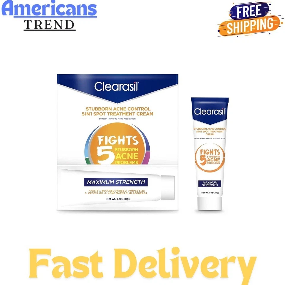 Crema para el acné Clearasil Control del acné obstinado 5 en 1 crema para tratamiento de manchas 1 OZ Foto 1 de 4
