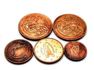 IRELAND 5X Coins Two Pence Five Cents One Pence One Euro Cent Collectors Coins - Picture 1 of 2