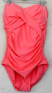Lands End NWOT Sz M 10-12 Peach One Piece Strapless Swimsuit Ruching Slimming - Picture 1 of 4