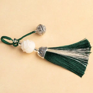  Chinese Style Long Tassel Pendant Phone Hanging Chain Lanyard Bodhi Lotus Beads - Afbeelding 1 van 11