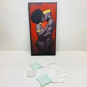 African American Art Loves King and Queen Canvas Black Couple Wall Art 8 X 16in - Picture 1 of 4