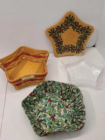 Longaberger 2001 Christmas Shining Star Basket w/ Lid Liner & Protecter + Extra Cover