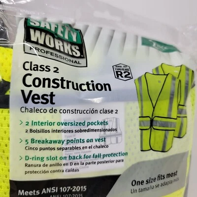 Safety Works One Size Fits Most Yellow Polyester High Visibility (2 PACK!) NEW - Image 1 of 4