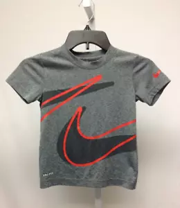 Nike Dri-Fit Boys Kids Gray Graphic Logo Short Sleeve T-Shirt Top Size 4-5 - Picture 1 of 3