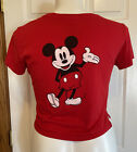 Disney Shirt Short Sleeve Crop Top Crew Neck Red Mickey Mouse Cotton Blend L G9