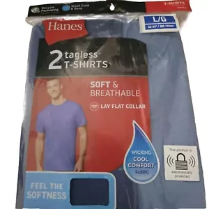 2er-Pack LARGE blaue Herren Hanes etikettlose T-Shirts weicher & atmungsaktiver ableitender Stoff - Bild 1 von 8