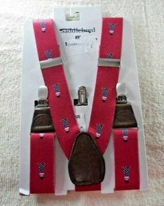 SADDLEBRED MENS SUSPENDERS 32MM Y Back Stretch Clip Adjust RED-LIGHTHOUSE *NEW* - Picture 1 of 3