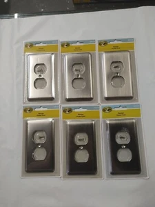 6 Hampton Bay Decorative Duplex Outlet Declan Pewter Steel Wall Plate 2DPWHB New - Picture 1 of 5