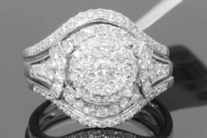 10K WHITE GOLD 1.25 CARAT WOMENS REAL DIAMOND ENGAGEMENT RING WEDDING BAND SET - Picture 1 of 3