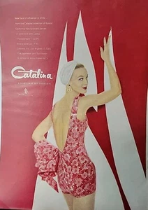 1958 Damen Catalina rot Print Blumen Badeanzug Vintage Mode Werbung - Bild 1 von 1
