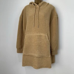 Topshop Robe Lounge Top Camel Hooded Soft Borg Oversized Size Small New - Picture 1 of 11