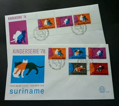 Suriname Child Welfare 1978 Pet Cat Children (FDC pair) *see scan - Image 1 of 4
