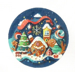 Mindy Colorful Christmas Gingerbread House Handpainted Needlepoint Canvas - Picture 1 of 1