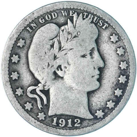 1912 (P) Barber Quarter 90% Silver Very Good VG See Pics A480 Cover