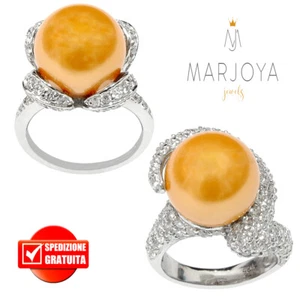 Anello fiocco o spirale con perla gold e zirconi in argento 925 rodiato - Imagen 1 de 9