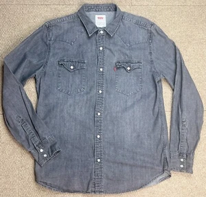 Camisa vaquera gris manga larga con botones a presión Levi's para hombre talla grande - Imagen 1 de 7