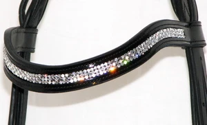 FSS SHINING 3 4 row Crystal PATENT Curve U Bling CLEAR SILVER METAL Browband 💖 - Picture 1 of 3