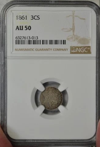 1861 3 cent silver, NGC AU50..........Type Coin Company Cover