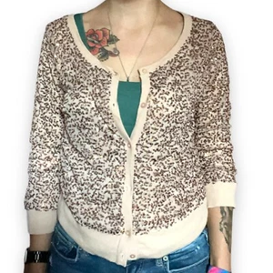AMERICAN EAGLE OUTFITTERS Rose Gold Sequin Cardigan 3/4 Sleeve Medium Sweater - Picture 1 of 11