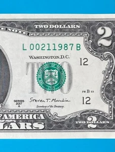 February 1, 1987 / 2 January 1987 L 00211987 B BIRTHDAY Note $2 Two Dollar Bill - Picture 1 of 3