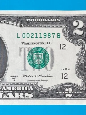 February 1, 1987 / 2 January 1987 L 00211987 B BIRTHDAY Note $2 Two Dollar Bill - Image 1 of 3