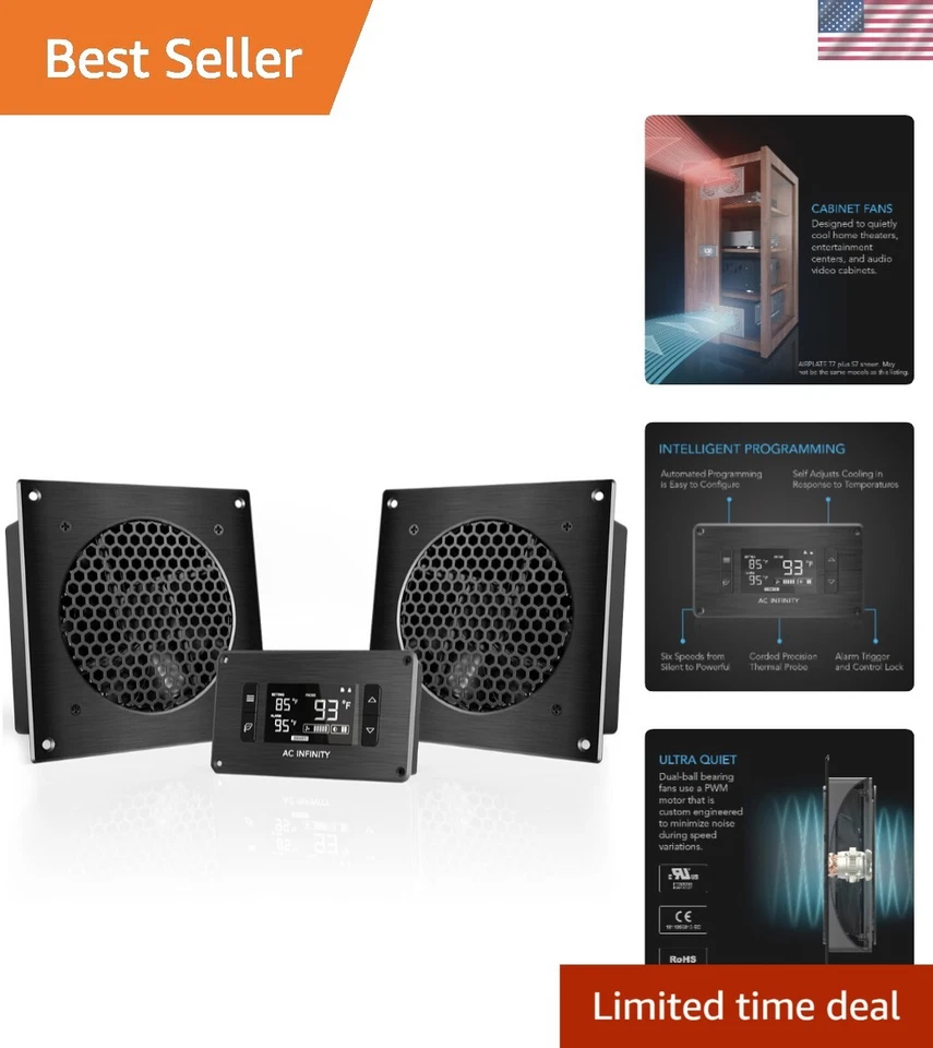 Sistema de enfriamiento silencioso de doble ventilador con control de termostato para gabinetes AV - 6 pulgadas Foto 1 de 4