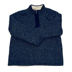 Orvis Men's Blue Pullover Knit Quarter 1/4 Zip Sweater Sherpa Lined Large - Picture 1 of 5