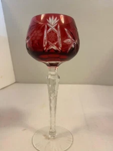 Cranberry Red Cut to Clear Bohemian Wine Glass - Picture 1 of 4