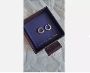 Monica Vinader Skinny Sterling Silver Black Diamond Mini Huggie Earrrings New🌸 - Picture 1 of 6