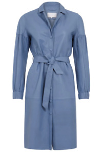 COSTER COPENHAGEN 100% Leather Dress/Coat-Misty Cornflower Blue UK10 DK36 RP£379