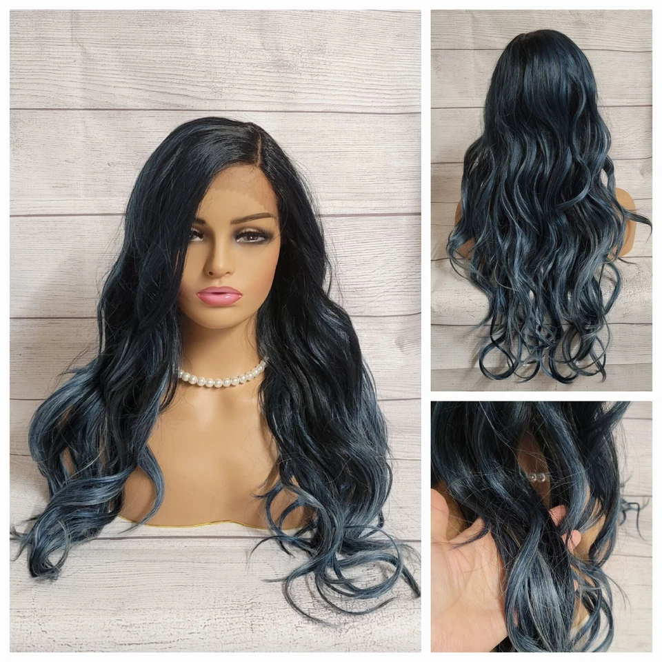 Peluca delantera de encaje ondulada de cuerpo largo de 25" Ombre negra azul cosplay - BOBBI BOSS MLF504W Foto 1 de 4