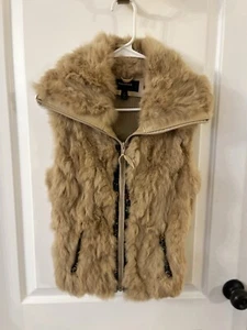 Colebrook Rabbit Fur Vest Full Zip Knit Wool blend Womens Sz S Beaded Trim - Picture 1 of 15