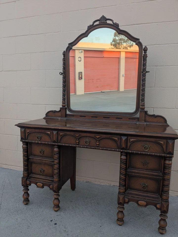 Vintage Modern Regency Wood Vanity Desk with Mirror - Image 1 of 4