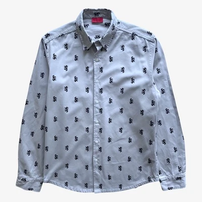 Vintage Y2K Pringle Geometric Lion Print Grey Shirt, Retro Smart 90s Scotland - Image 1 of 4