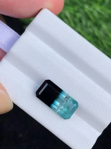 Bi-Color Natural Tourmaline Loose Stone: Emerald Cut, 4.9 Carats - Picture 1 of 10