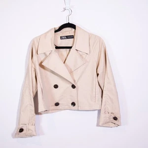 Zara Cotton Poplin Semi Cropped Double Breasted Trench Coat Jacket Beige Small - Picture 1 of 4