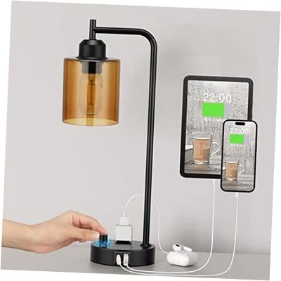  Industrial Small Desk Lamp for Nightstand - Clear Glass Shade Table Lamp Amber - Image 1 of 4