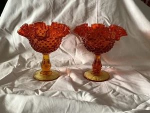 2 Vintage Fenton Hobnail Ruffled Compote Dishes Ruby Red Candy Dish 6 Inch - Picture 1 of 8