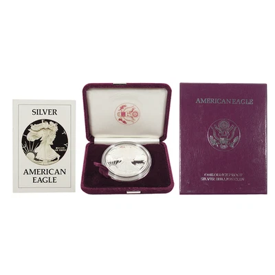 1986-S Proof $1 American Silver Eagle Box, OGP e certificado de autenticidade - Imagem 1 de 3