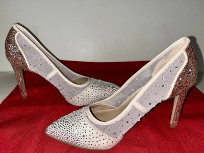 DAMAS TALLA 6M BCB GENERACIÓN 4” OCASIÓN ESPECIAL TACONES DORADOS PUNTA PLATEADA MALLA SID Foto 1 de 4