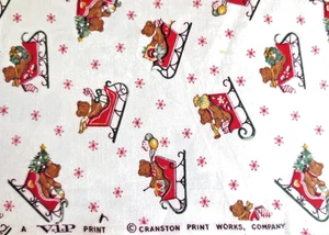 VINTAGE VIP CRANSTON PRINT WORKS WEIHNACHTEN STOFF BÄRENSCHLITTEN 25" L X 43" BREIT - Bild 1 von 2