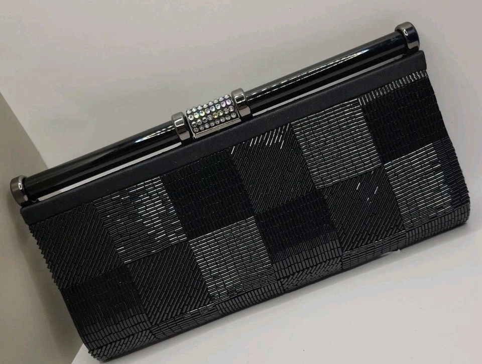 Kate Landry Beaded Black Clutch or Shoulder (No Strap) Evening Bag Purse - Image 1 of 4